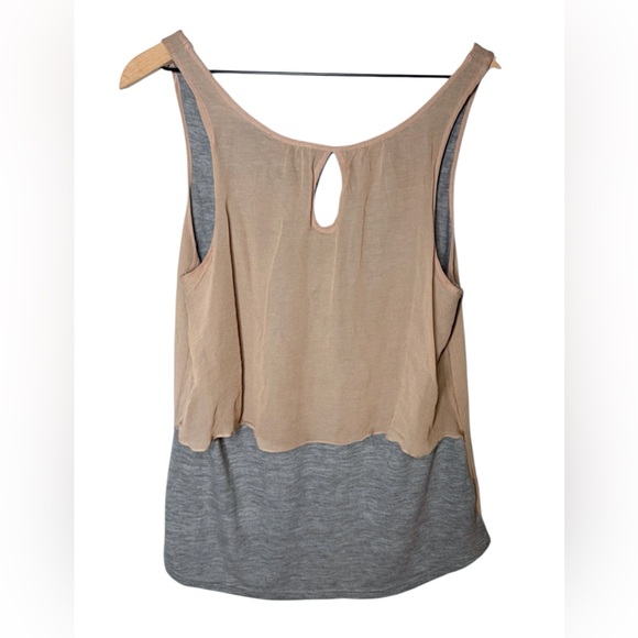 Hy & Dot Layered Silk Metallic Sunburst Tan Gray Keyhole Swing Tank Sz M - Picture 2 of 7